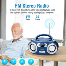 Load image into Gallery viewer, Stylish Portable Boombox with FM Stereo, Bluetooth, and USB - Blue Jay Edition