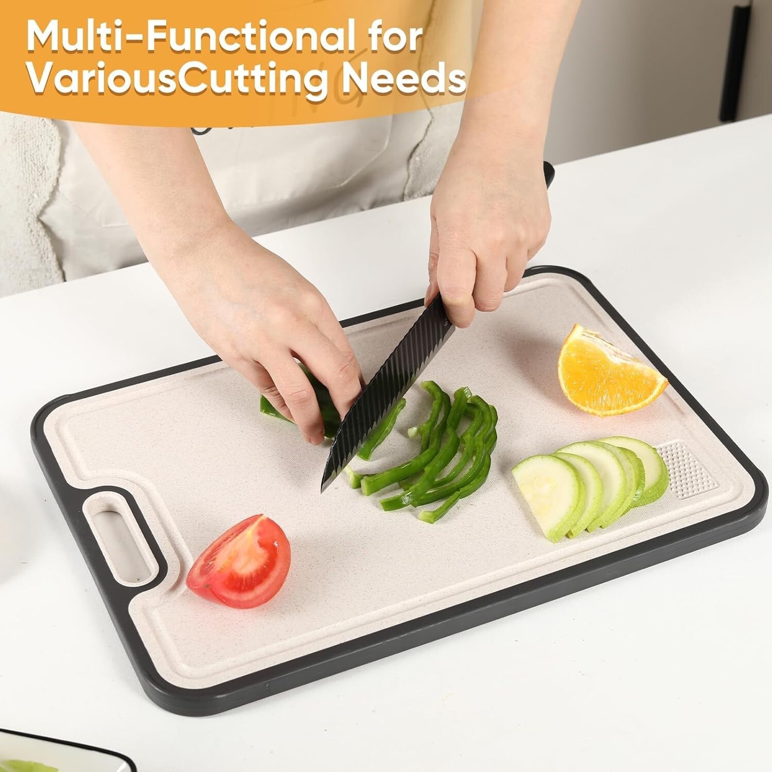 Large 15" GR2 Titanium Cutting Board with Built-in Juice Groove - Versatile Prep