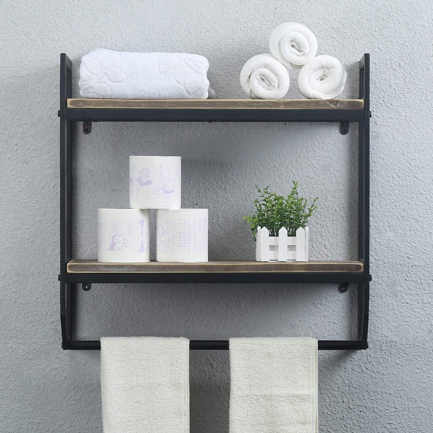 Durable Rustic Bathroom Shelves - 24” Wall-Mounted Towel Bar & Utility Organizer