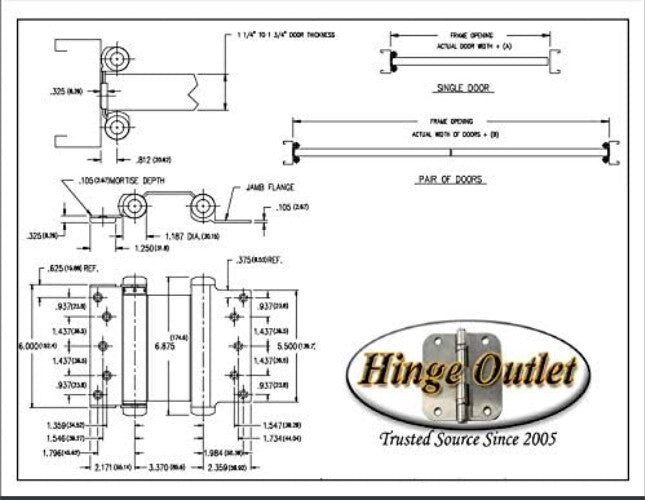 6-Inch Rust-Resistant Double Action Spring Hinge - Matte Black, 70 lb Capacity