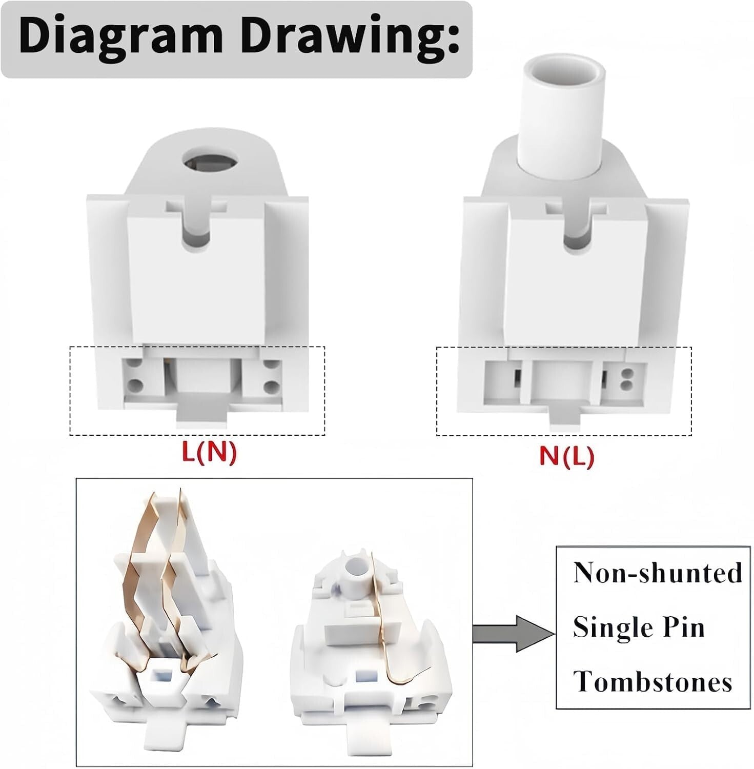 Easy-Install FA8 Non-Shunted Single Pin Sockets - 25-Pack for Fluorescent Lights