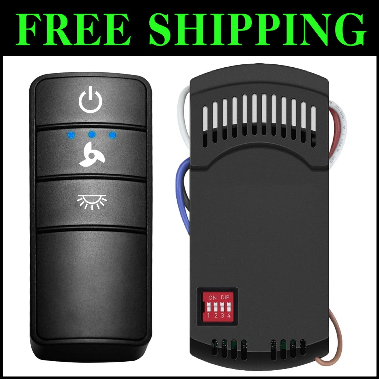 Ergonomic Universal Remote Kit for 3-Speed Ceiling Fans - Light Dimming Feature