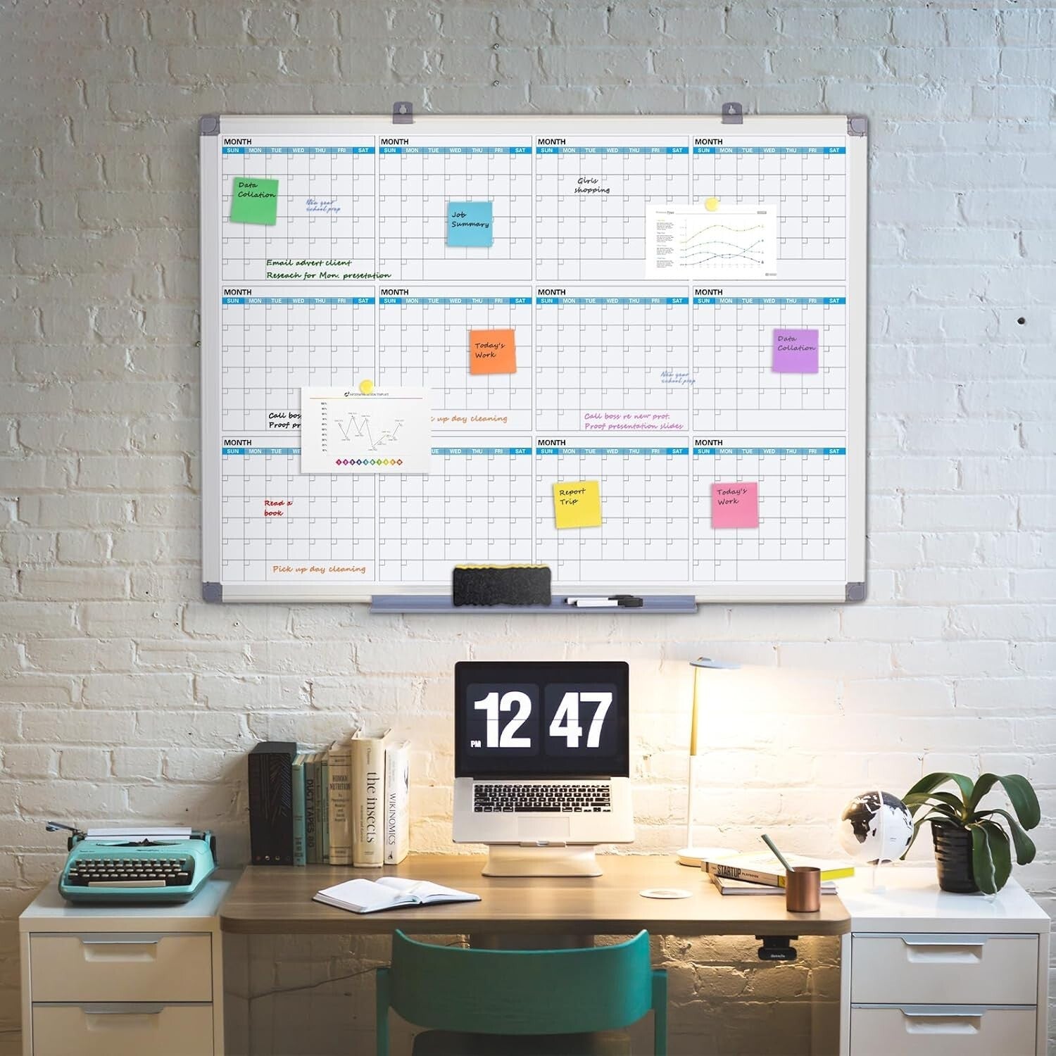 Durable Large Dry Erase Calendar Whiteboard with Magnetic Surface for All Spaces