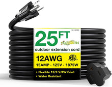 Load image into Gallery viewer, Reliable 12/3 SJTW 25ft Heavy Duty Extension Cord for Indoor and Outdoor Use