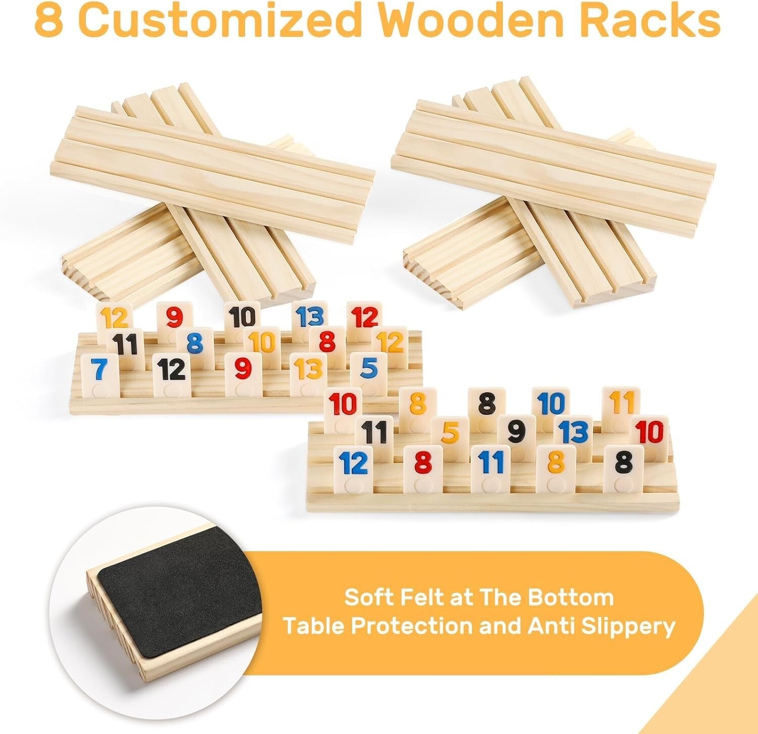 Family Rummy Cube Game 8 Player Edition with Vibrant Tiles and Wooden Holders