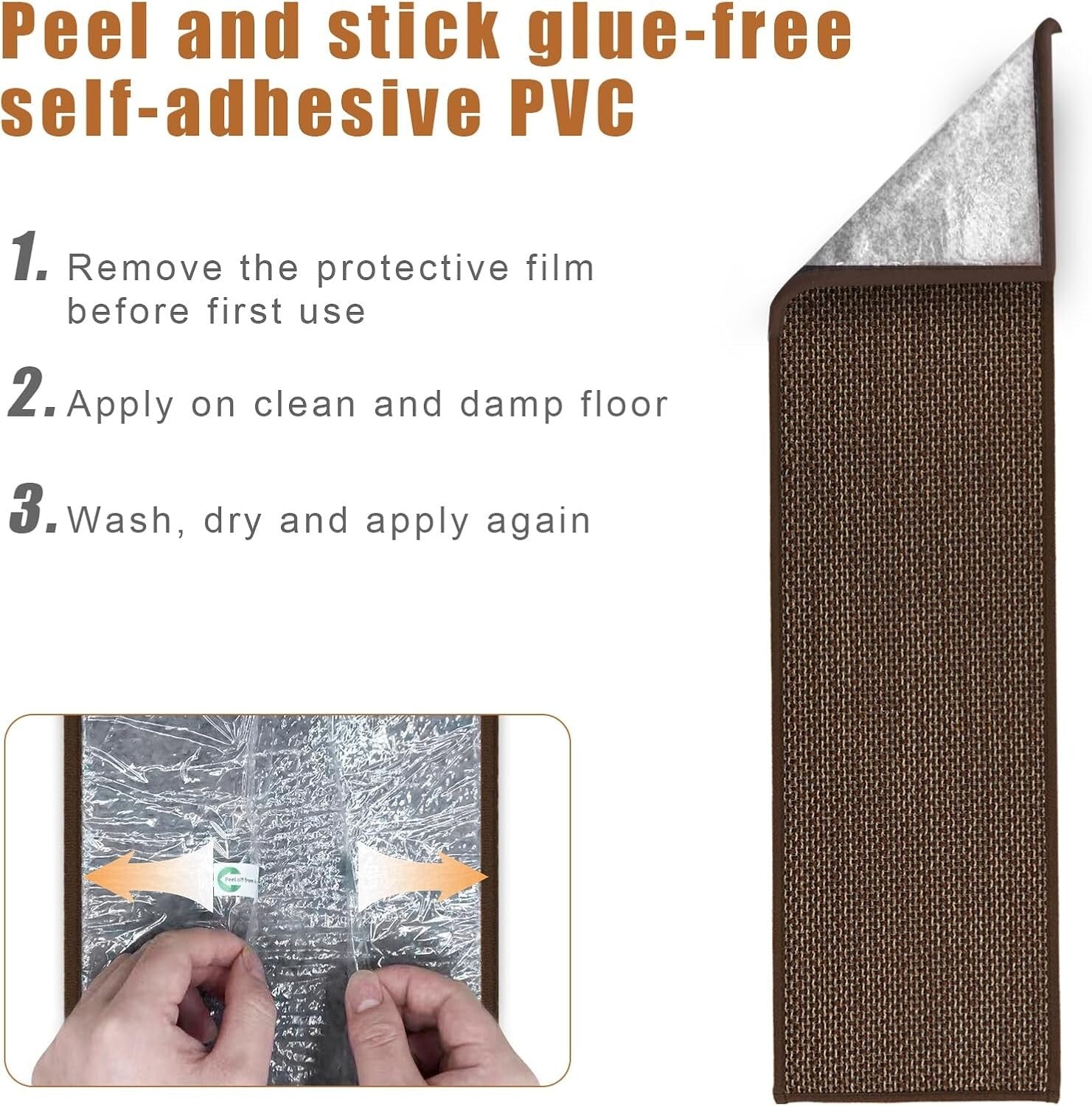 15-Pack Machine Washable Stair Treads for Wooden Steps - Brown Comfort Solution