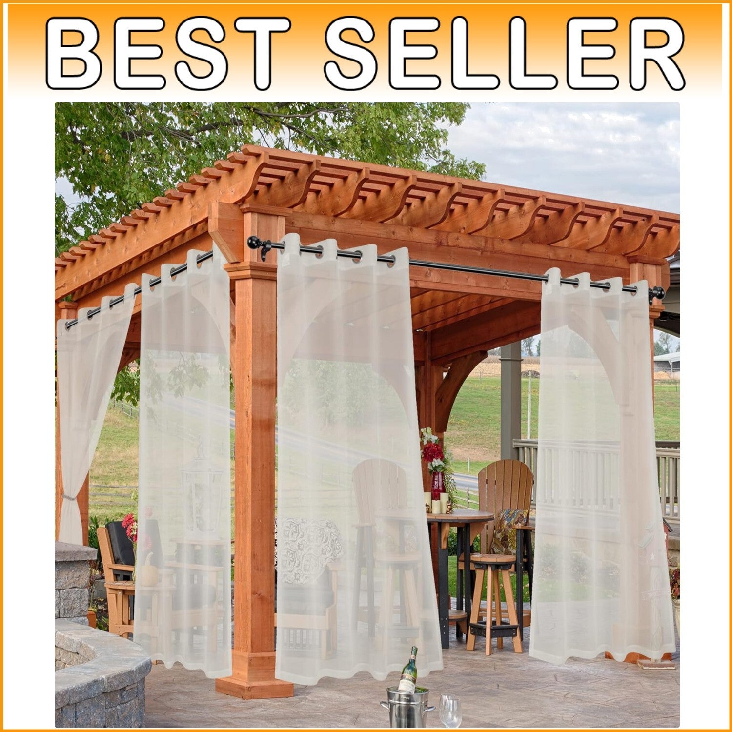 All-Season Waterproof Beige Drapes - 4 Piece Set for Gazebo & Pergola 54x120