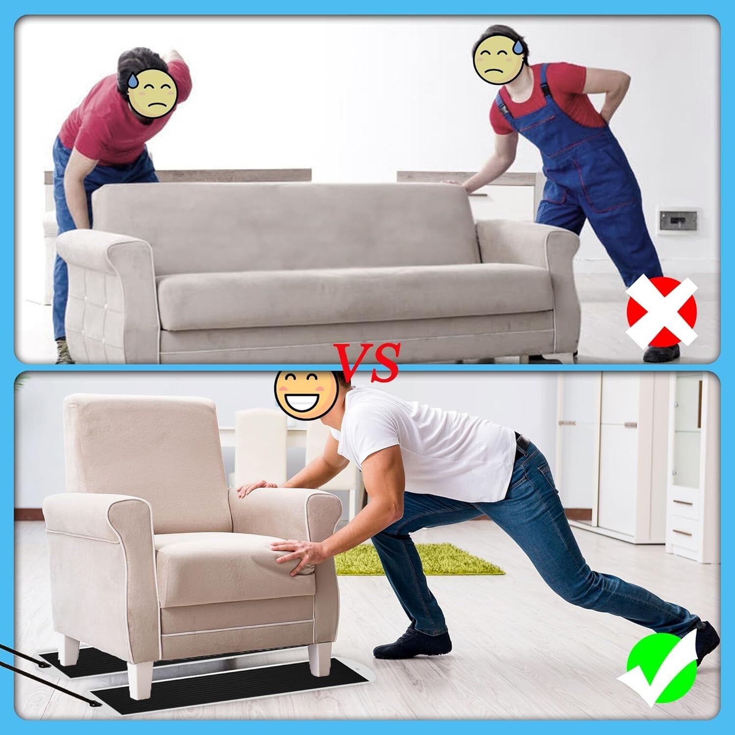 2 Pcs Heavy-Duty Furniture Sliders with Pull Straps - Effortless Moving Solution