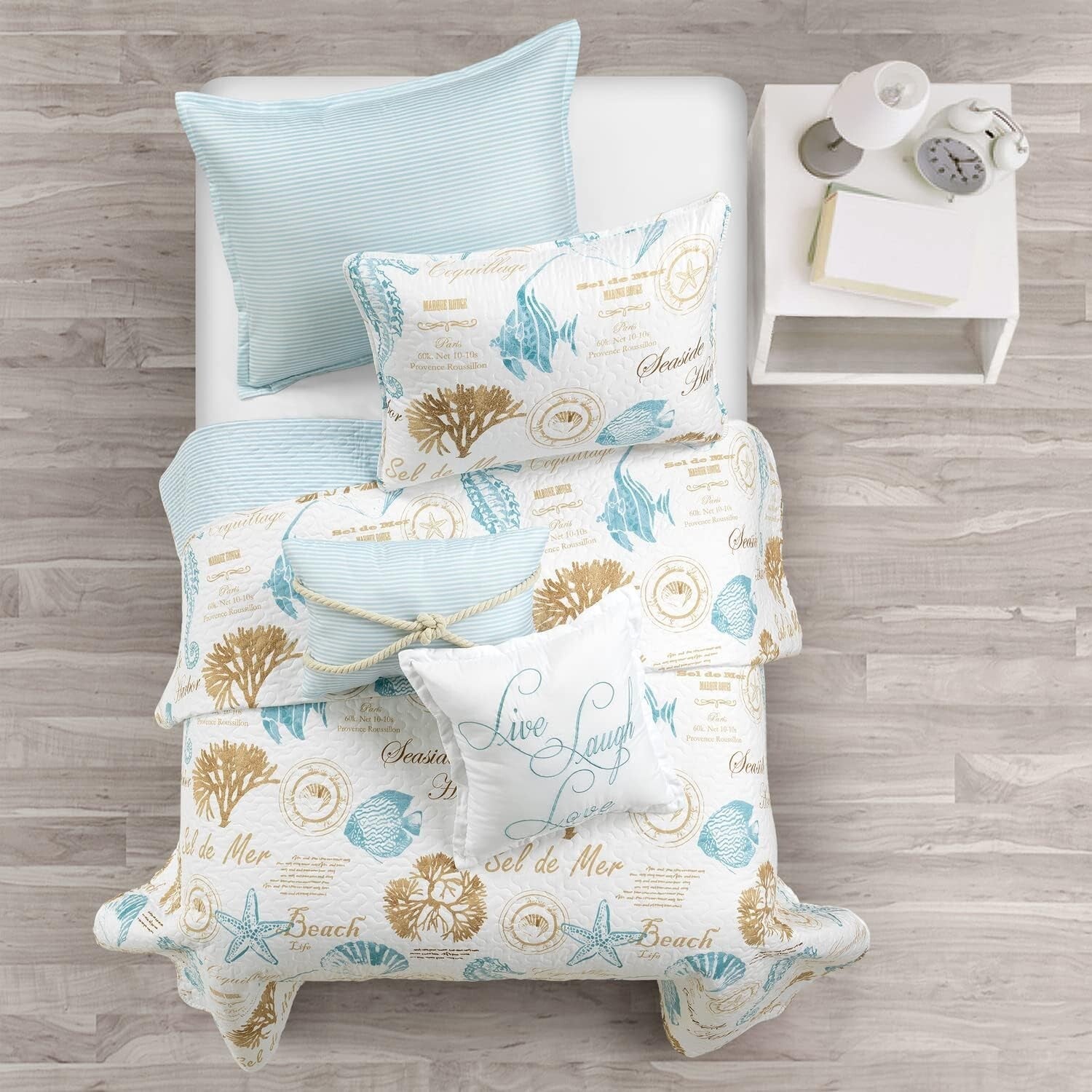 Harbor Life 5-Piece Reversible Coastal Quilt Set - Twin/Twin XL - Beach Theme