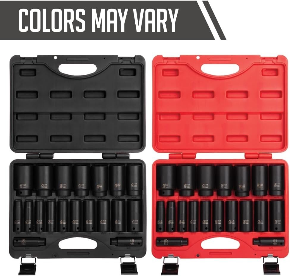 Professional 1/2 Inch Drive SAE Deep Impact Socket Set with Storage Case