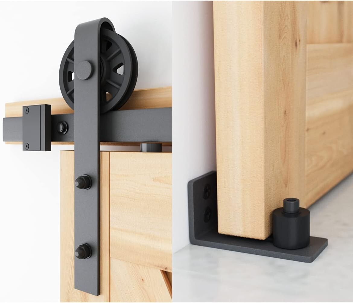 7ft Heavy Duty Sliding Barn Door Hardware Kit with Industrial-Style Pull Handle