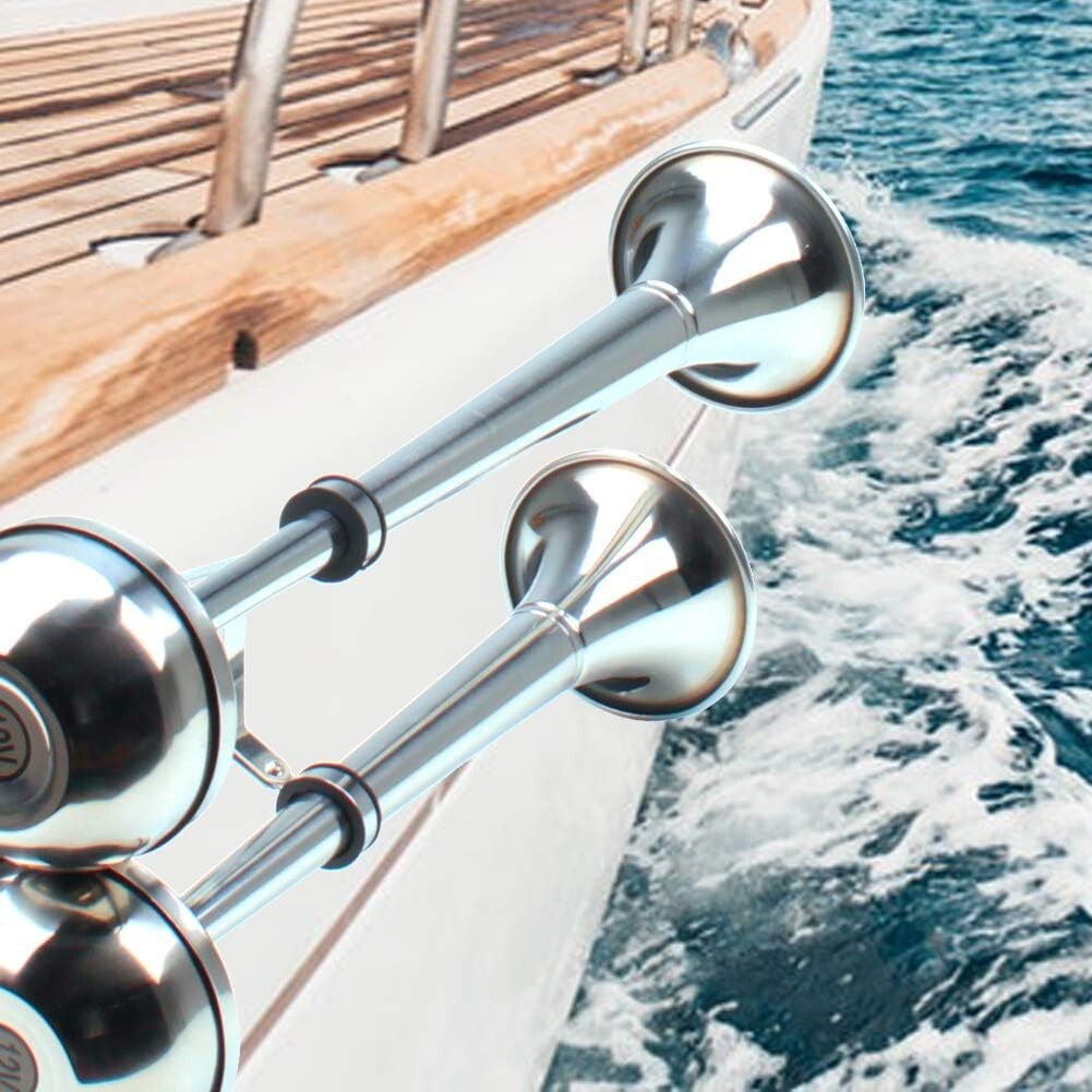Durable Stainless Steel Dual Trumpet Horn for Boats, RVs, and Off-Road Vehicles