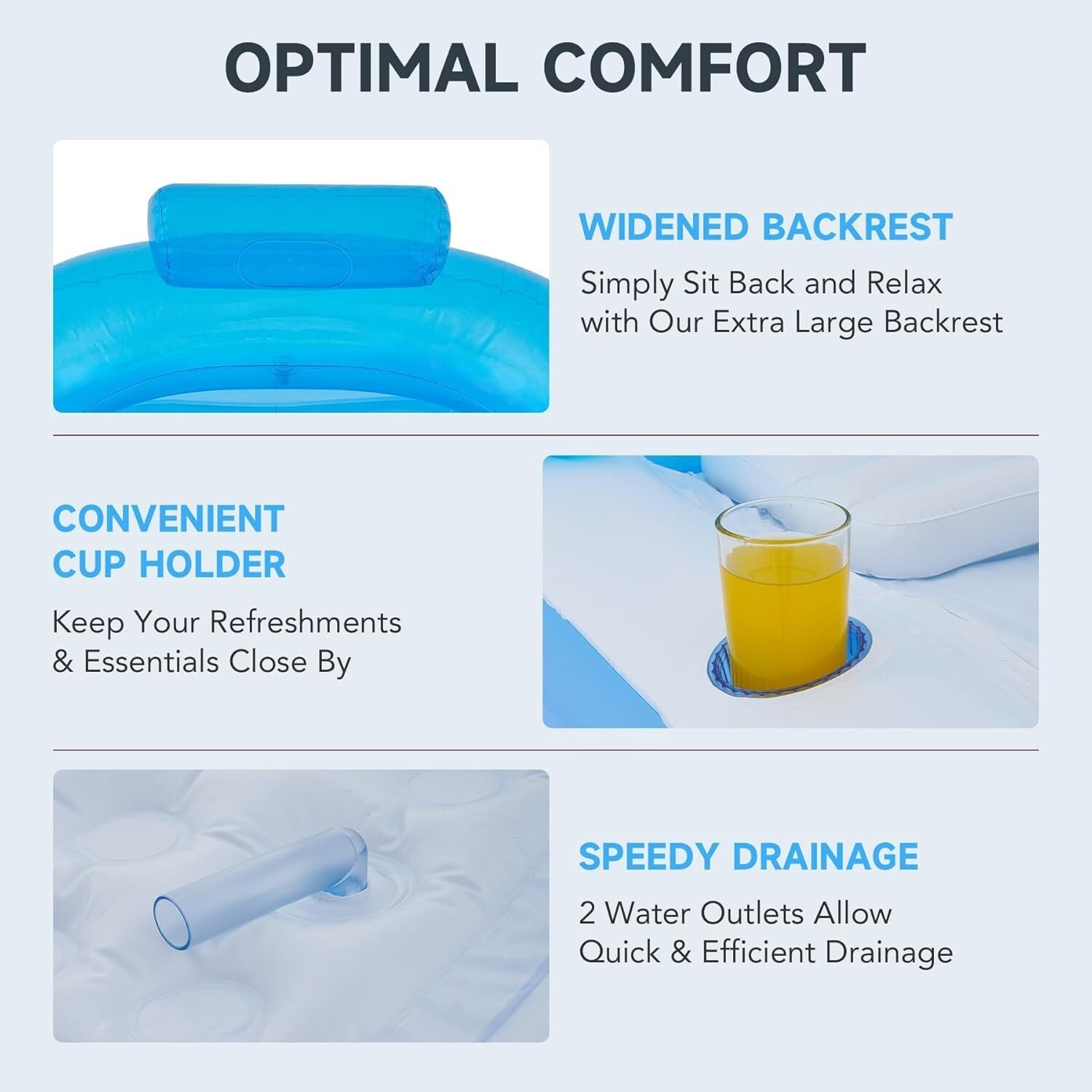 Durable PVC Inflatable Spa Tub with Headrest & Freestanding Design - Light Blue