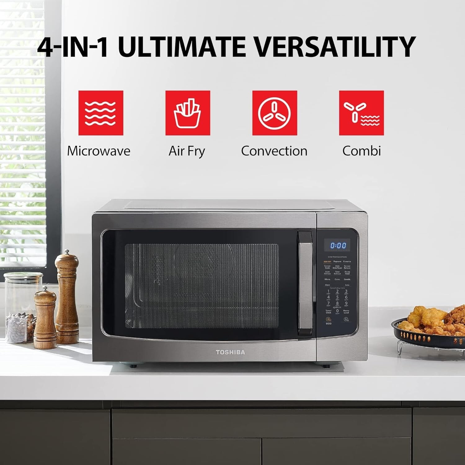 4-in-1 Air Fryer Combo Microwave Oven - Healthy Cooking in Black Stainless Steel