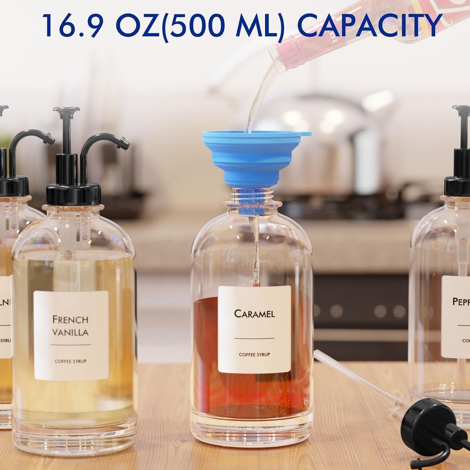 Elegant Coffee Syrup Dispenser Set - 6 Glass Bottles with Leak-Proof Pumps