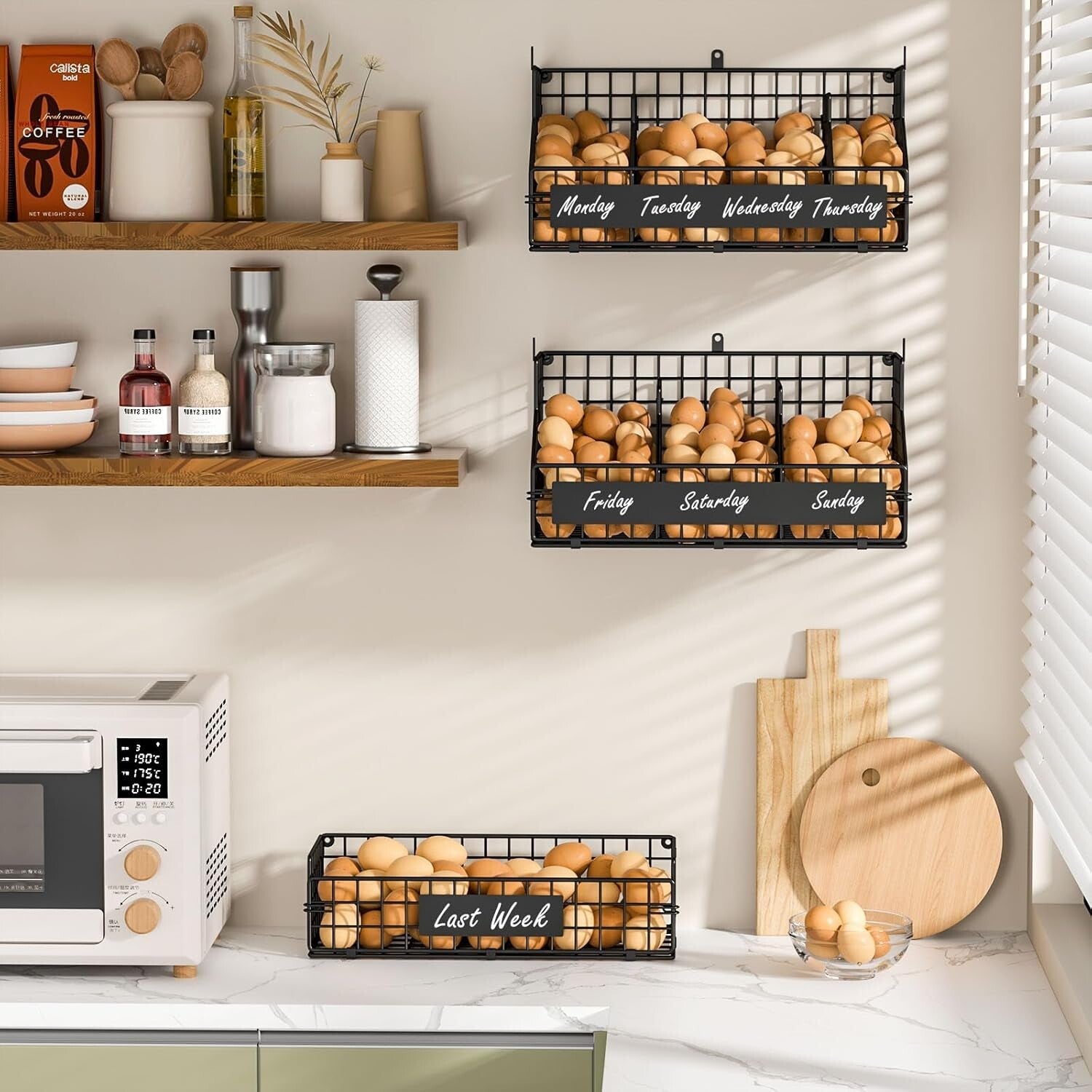 XXL Large Egg Holder with 5 Adjustable Dividers & DIY Nameplate for Easy Storage