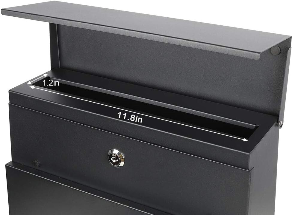 Durable Black Mailbox with Key Lock & Integrated Newspaper Holder, 13" x 14.4"