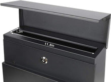 Load image into Gallery viewer, Durable Black Mailbox with Key Lock &amp; Integrated Newspaper Holder, 13" x 14.4"