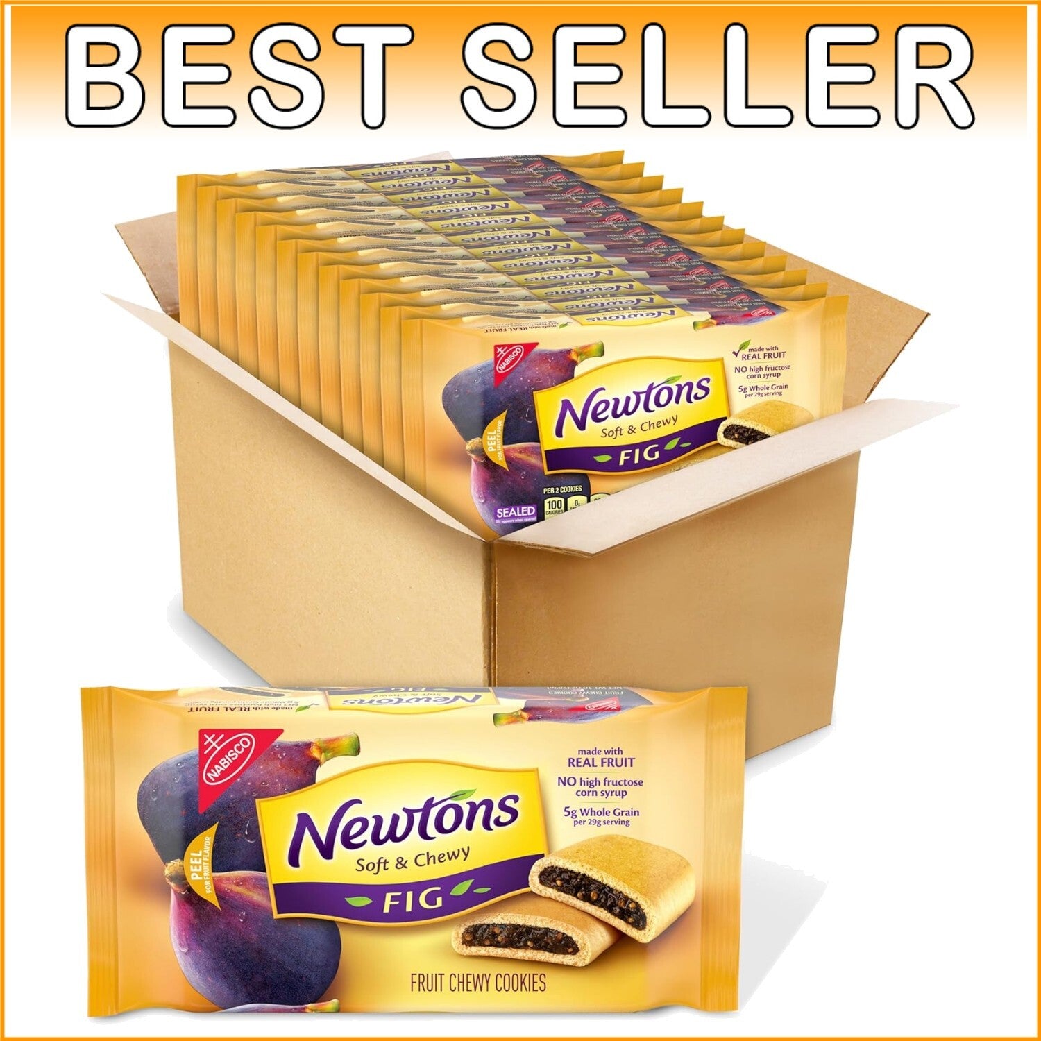 12 Packs of Soft & Fruit Chewy Fig Cookies - Healthy Snack Bars with Whole Grain