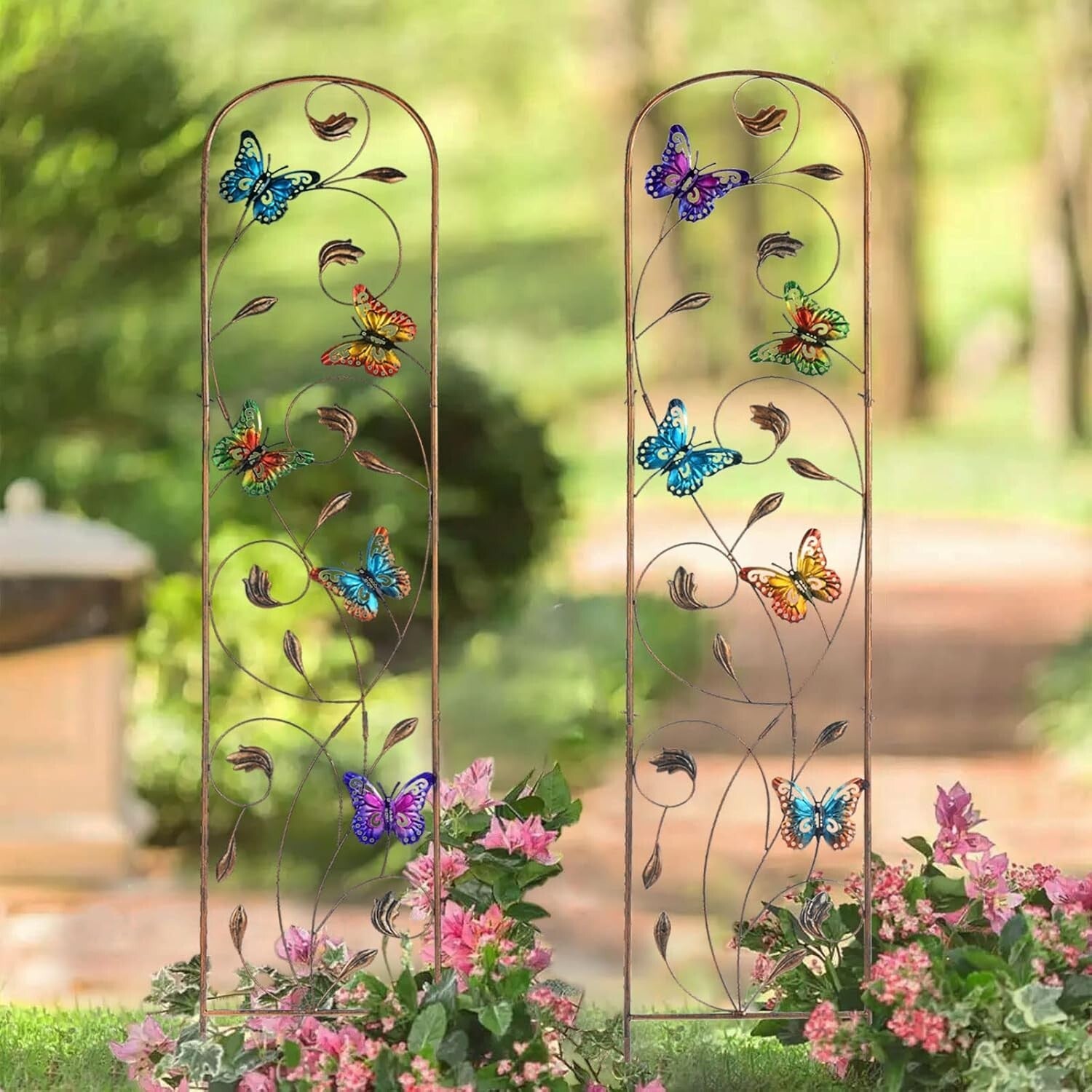Elegant Butterfly Design Metal Trellis - 60” H for Climbing Vines and Flowers
