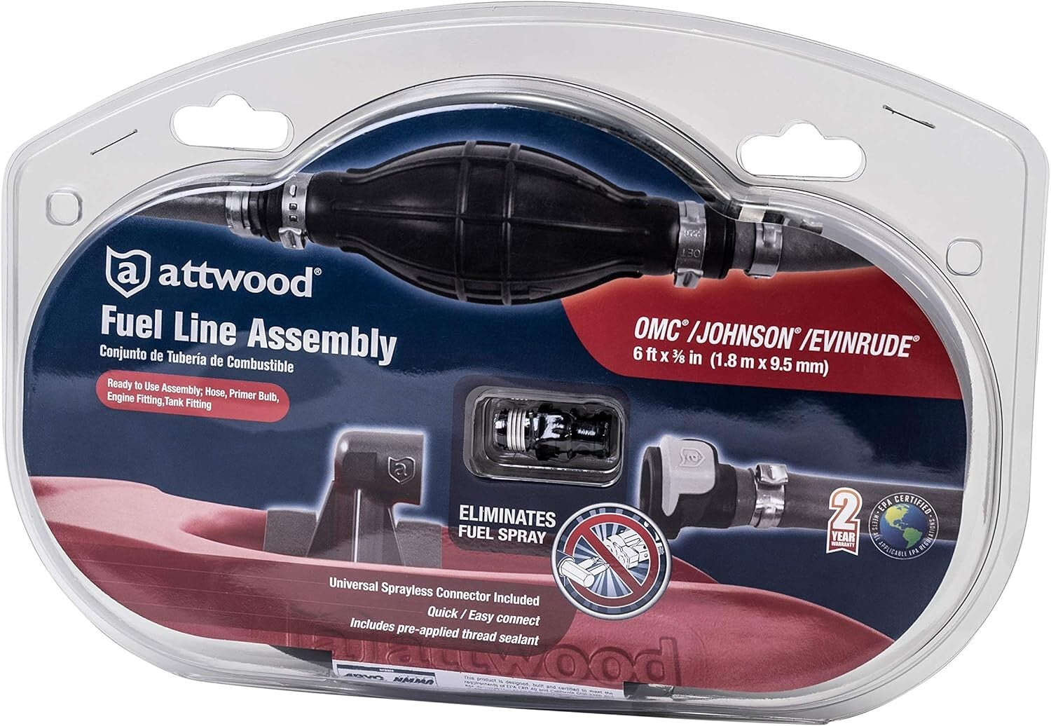 Reliable 6ft Marine Fuel Line & Sprayless Connector for Johnson/Evinrude Boats