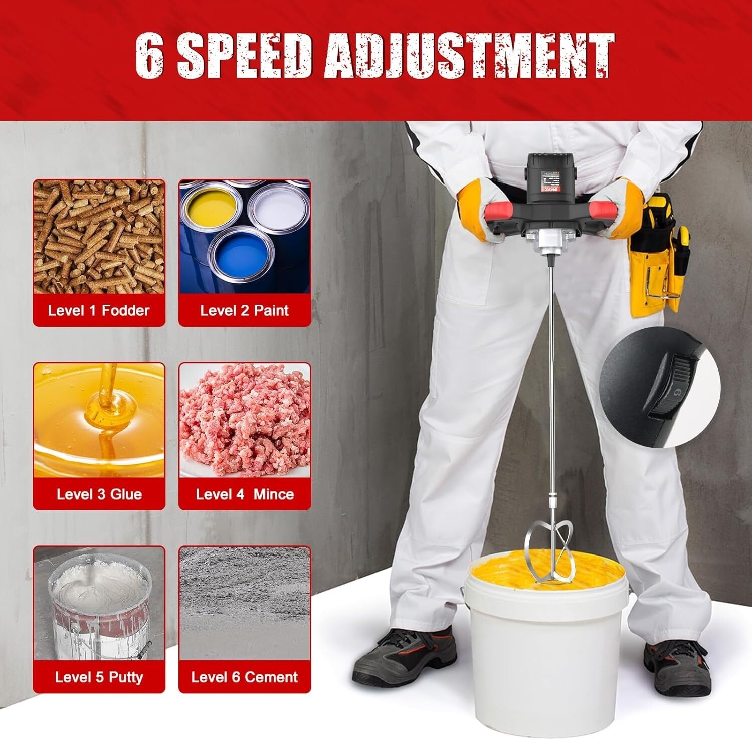 Versatile Cement Mixer with 6 Speed Settings for Efficient Material Mixing