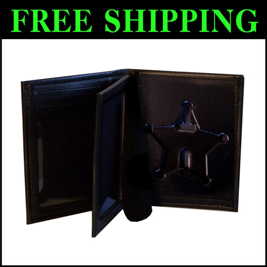 Compact Black Bifold Wallet for Florida Sheriff 5-Point Badge - 2.7" Cutout