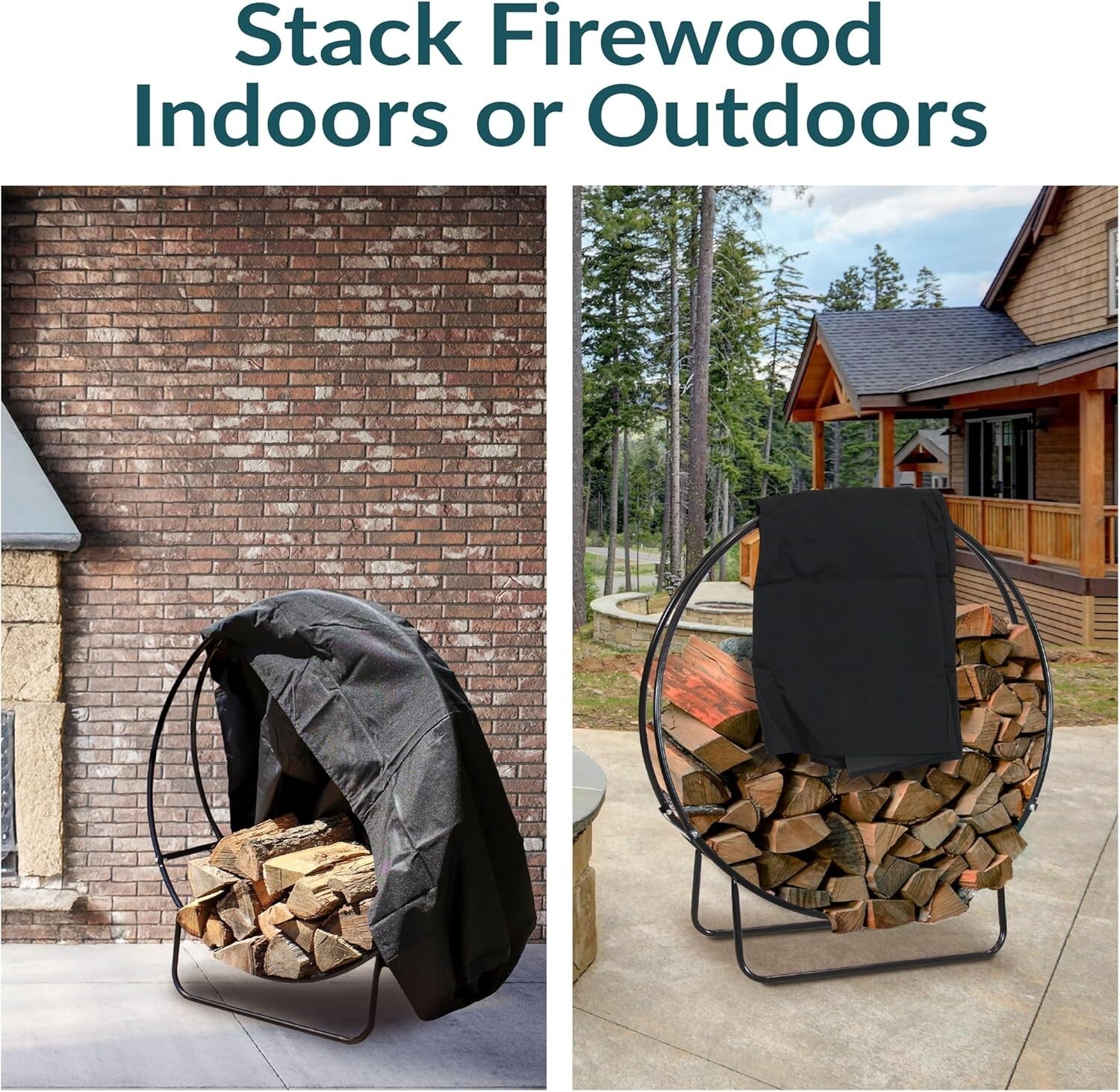 Elegant 48-Inch Firewood Rack with Weather-Resistant Cover for Indoor/Outdoor
