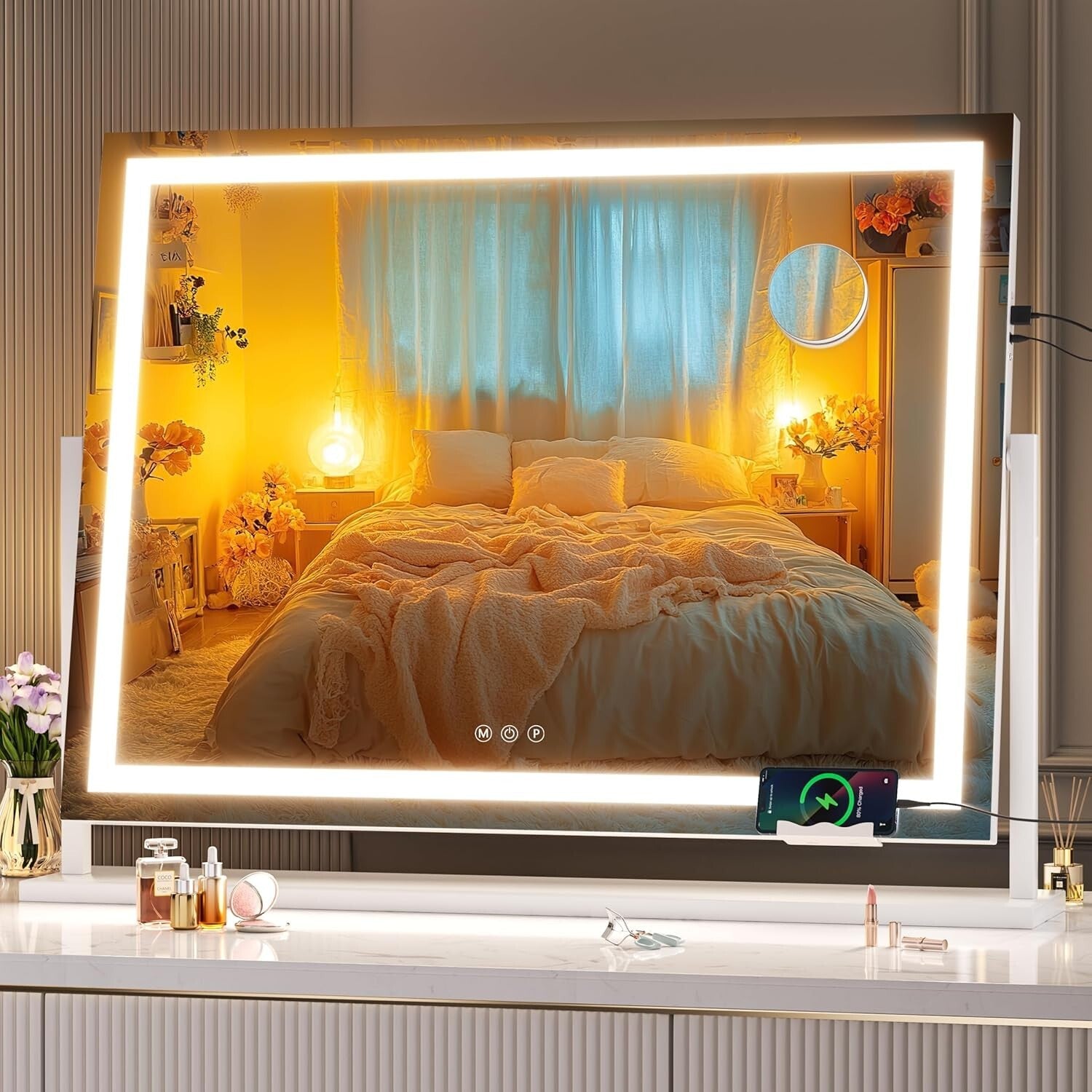 Modern LED Makeup Mirror with 10X Magnification - USB and Smart Touch Features
