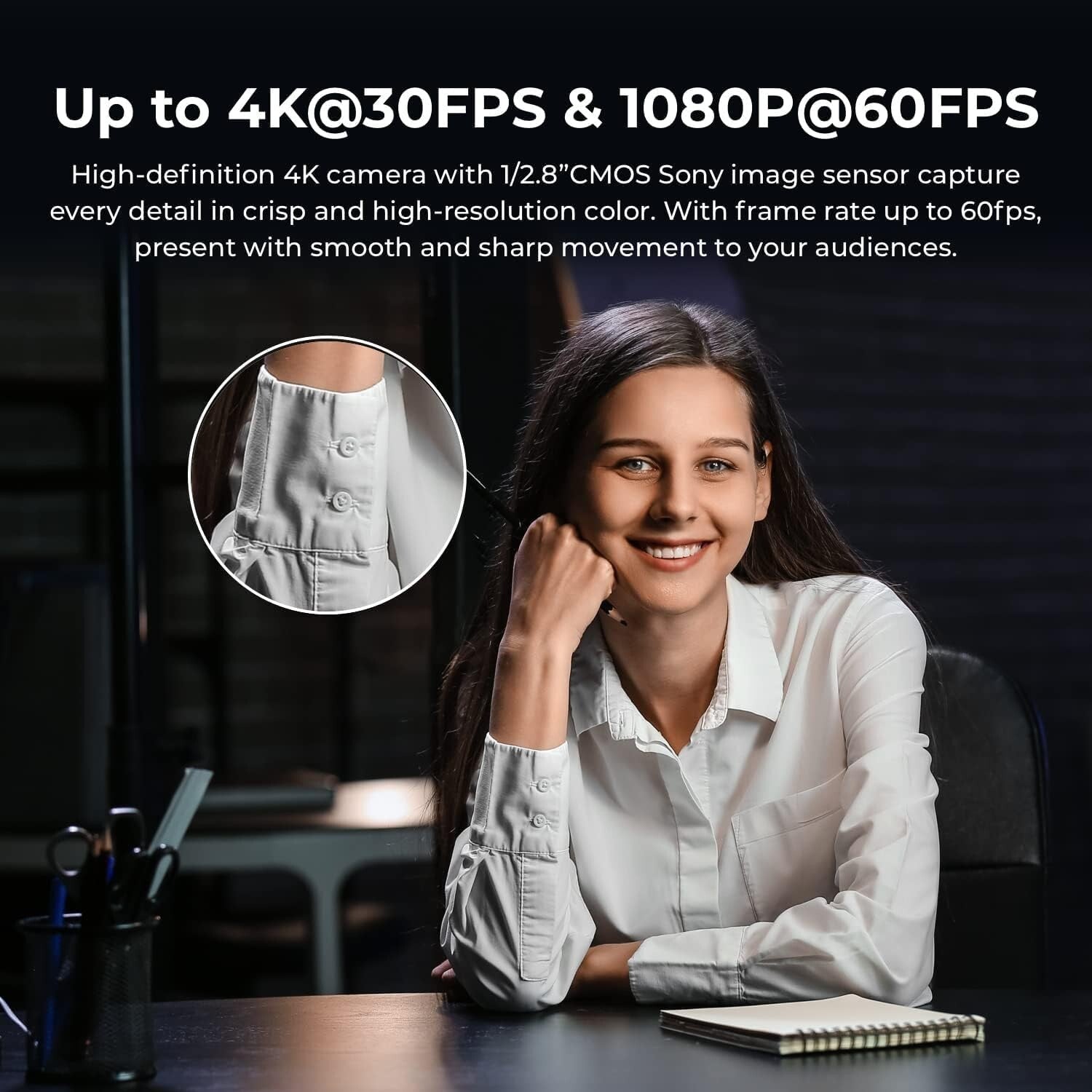 Smart 4K Webcam with Autofocus, Bokeh Effect & Built-in Mic for Professionals