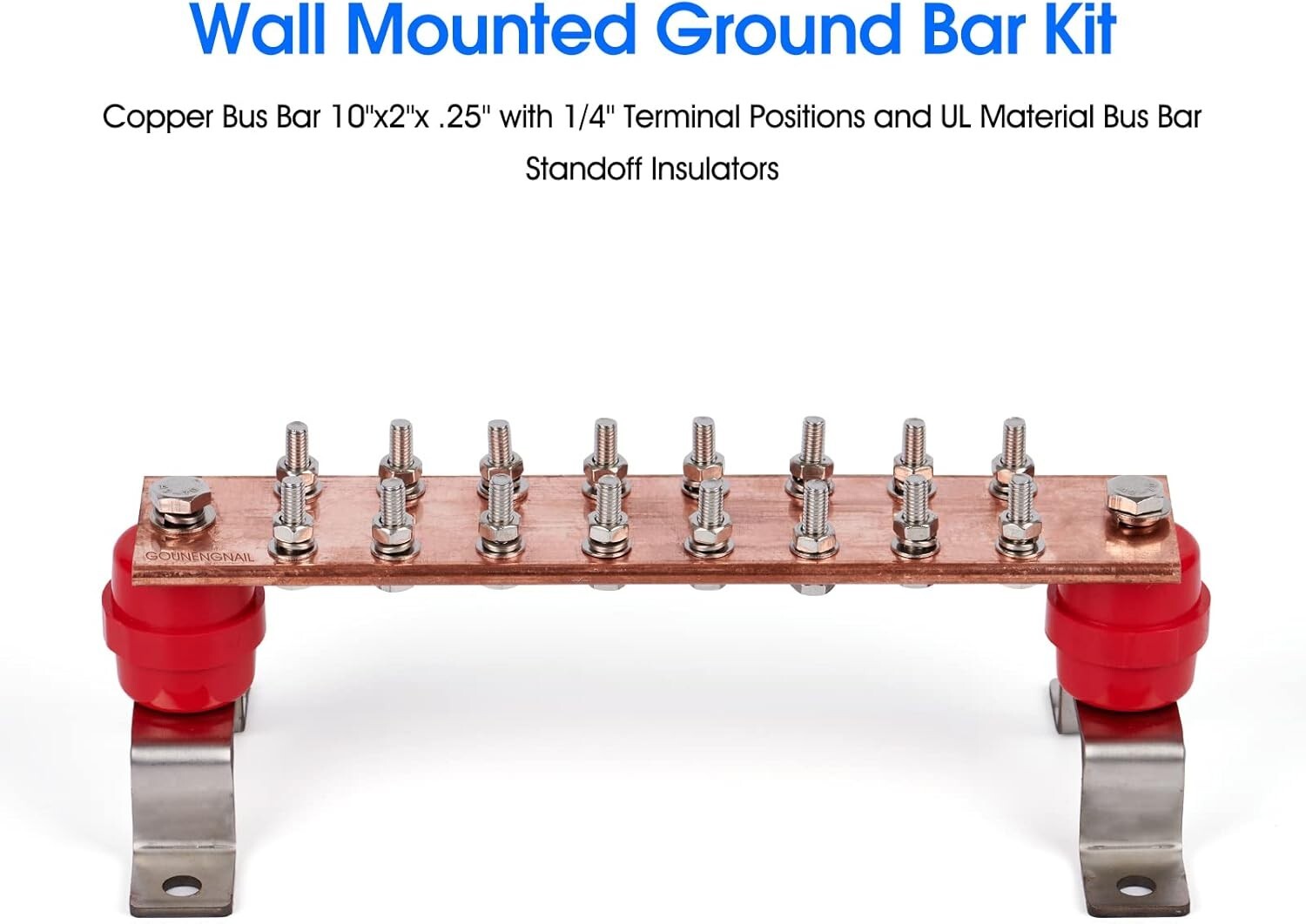 Premium 10" Copper Grounding Busbar Kit with Stainless Brackets and Insulators
