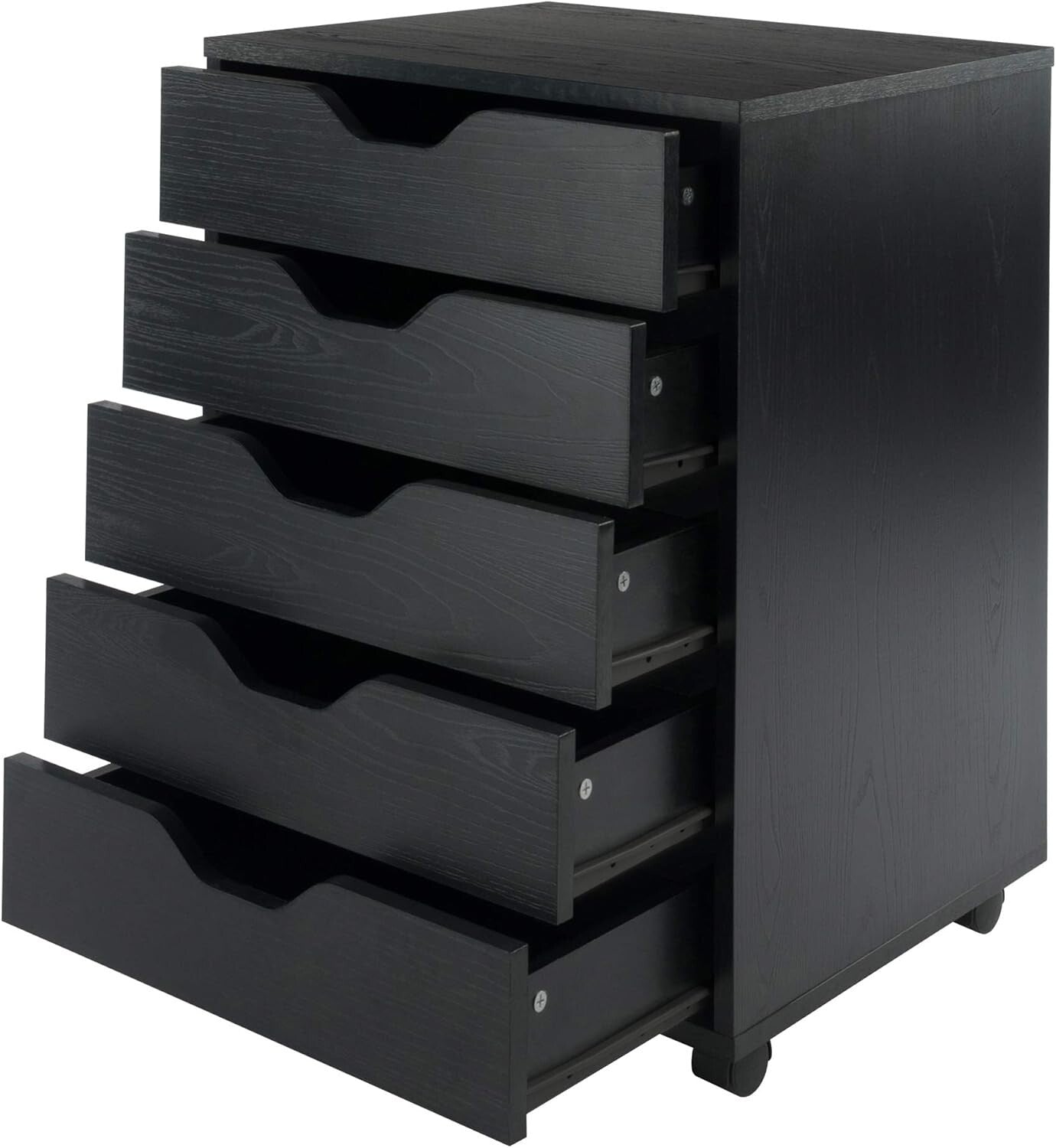 Versatile 5-Drawer Black Storage Cabinet with Locking Casters for Easy Mobility