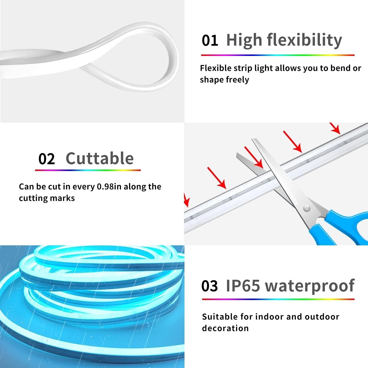 50ft RGB Waterproof LED Neon Strip Lights with Remote & App Control - 24V