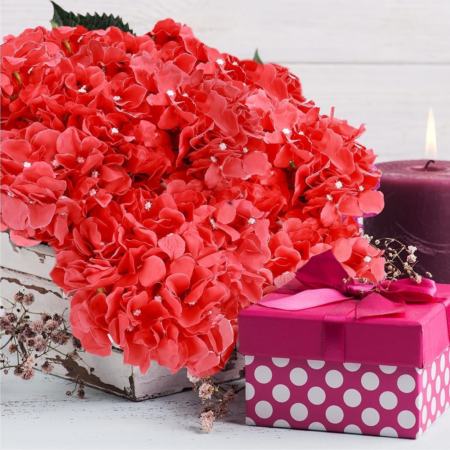 Customizable 64ct Red Hydrangea Flower Set - Party, Wedding & Garden Ready
