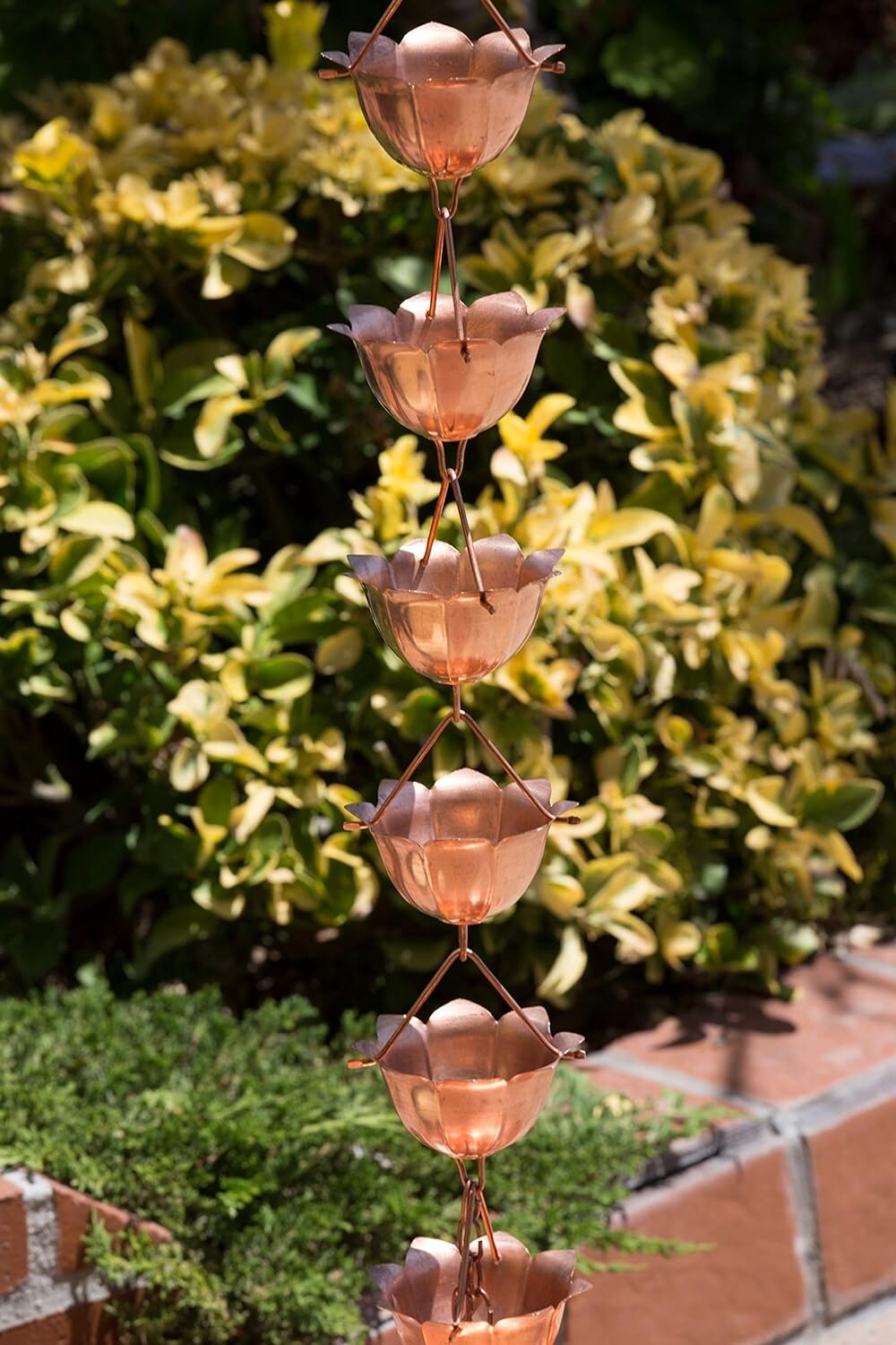 Durable 8.5 Ft Copper Rain Chain with Elegant Lotus Cups - Eco-Friendly Solution
