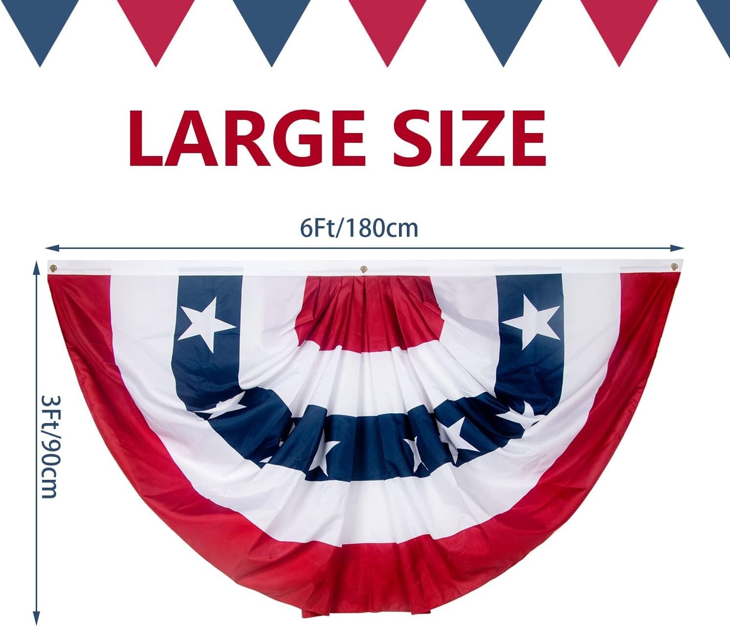 6-Pack 3x6 Ft American Flag Bunting - Bright Pleated Fan Flag for Celebrations