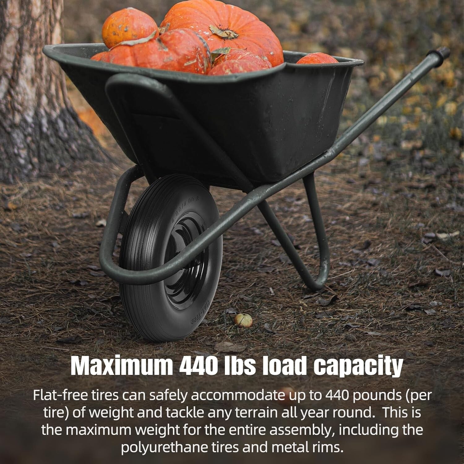 16-Inch Non-Marking Wheelbarrow Tires: Flat Free, Easy Installation & Adaptable