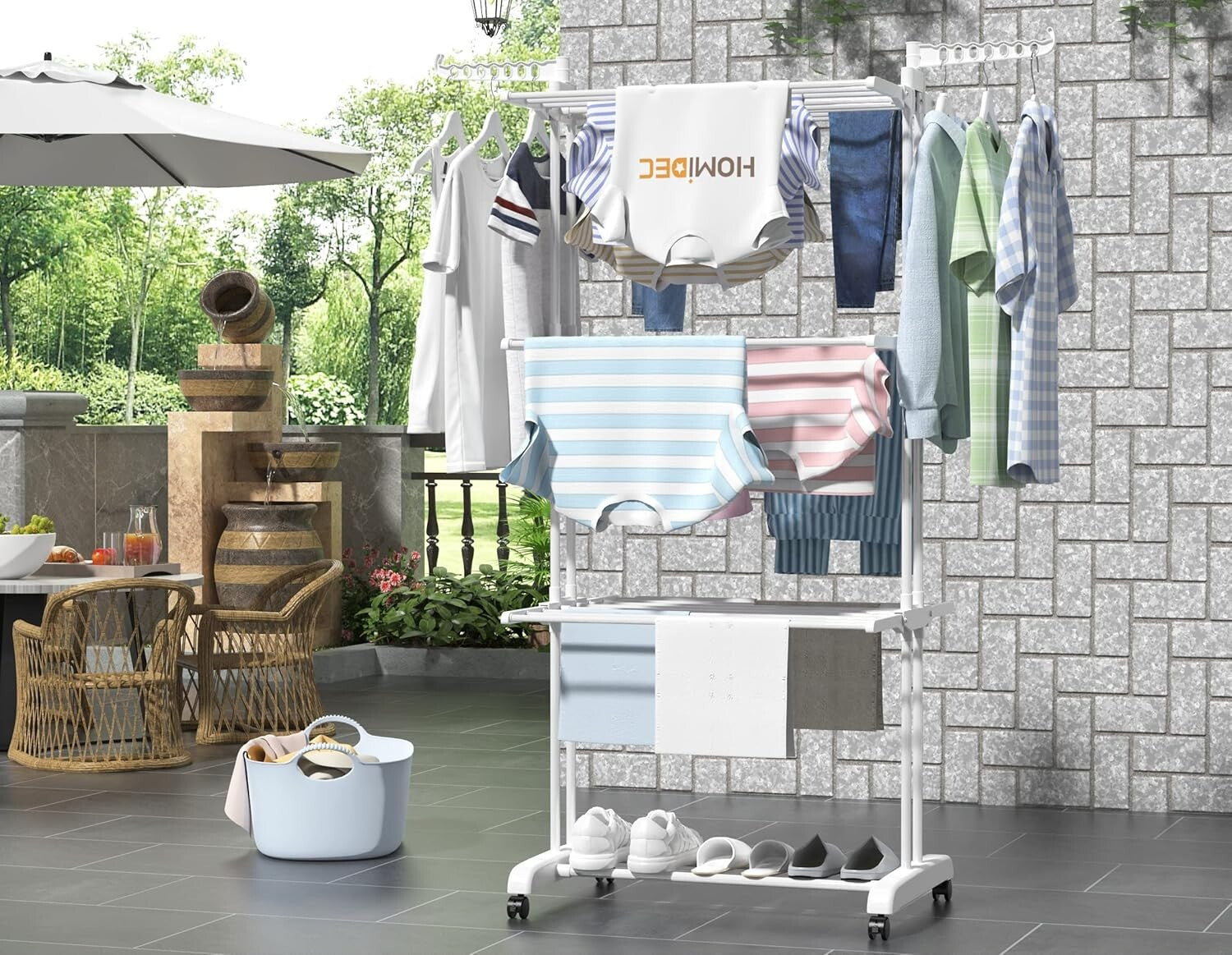 4-Tier Clothes Drying Rack with Castors - Stable, Rust-Resistant, and Durable