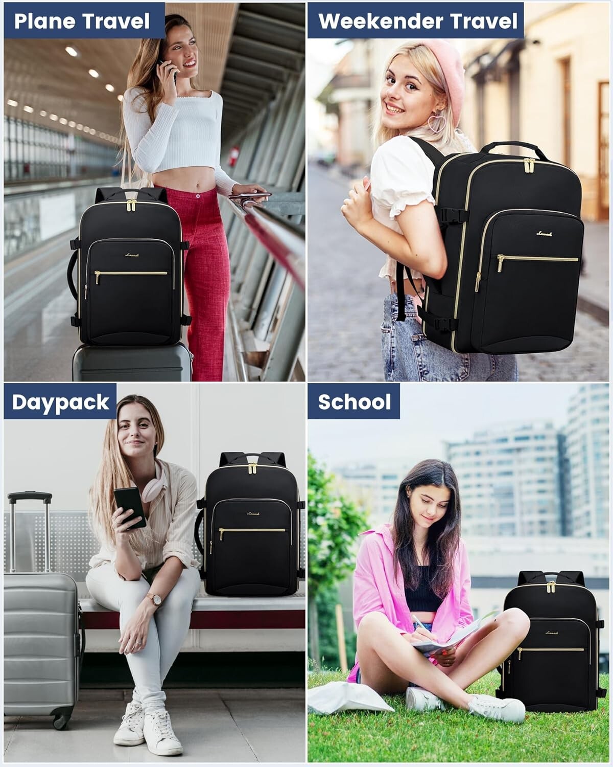 Black Business Weekender Backpack with 18 Inch Laptop & Organizational Cubes