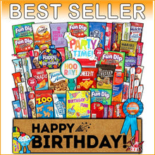 Load image into Gallery viewer, Gourmet Birthday Treats Box - 50 Snack Variety Pack Perfect for Celebrations