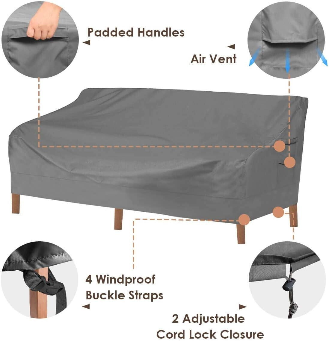 Durable 600D Waterproof Outdoor Sofa Cover with Air Vent - Fits 3-Seater