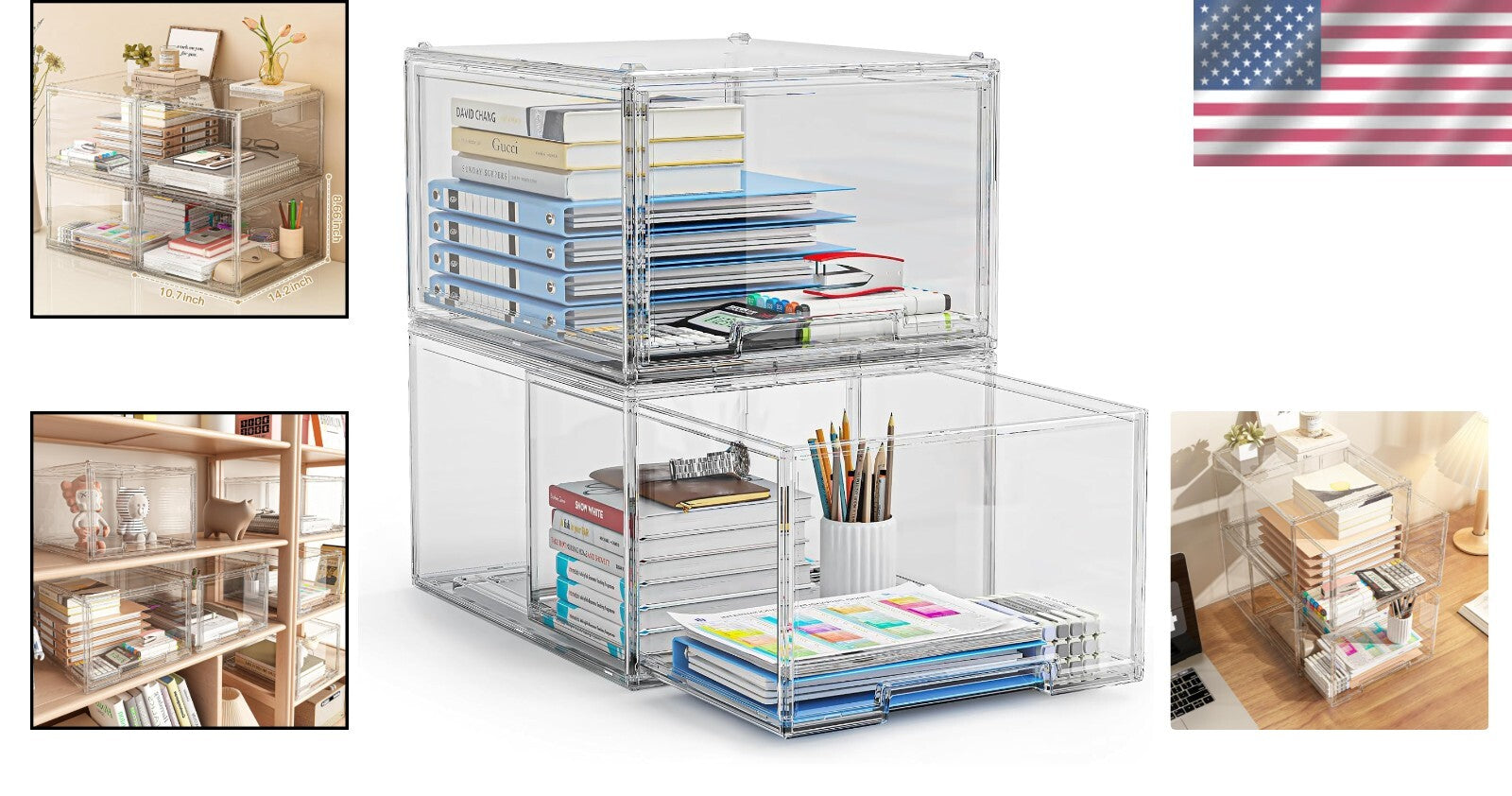 Durable 2 Drawer Clear Acrylic Desktop Organizers - Versatile Storage Solution