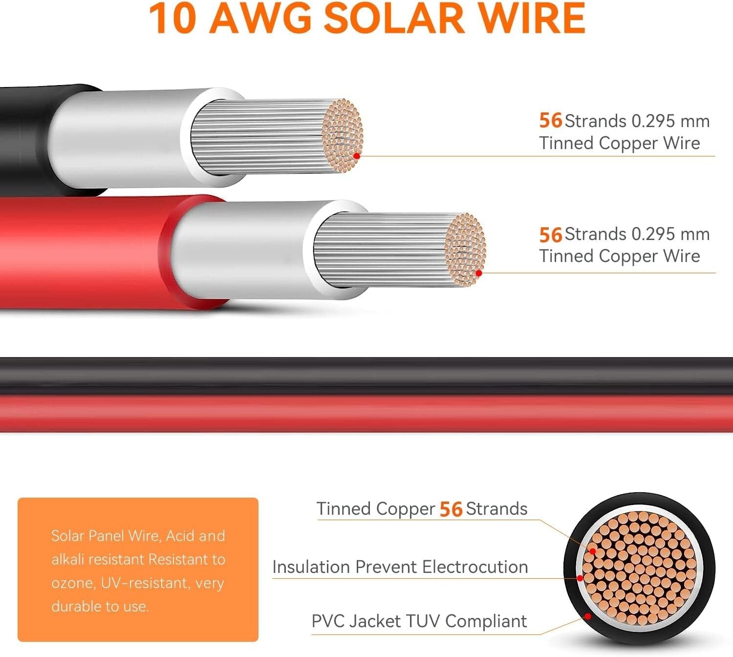 50FT 12AWG Solar Connector Cable with UV Protection - Ideal for RVs and Vehicles