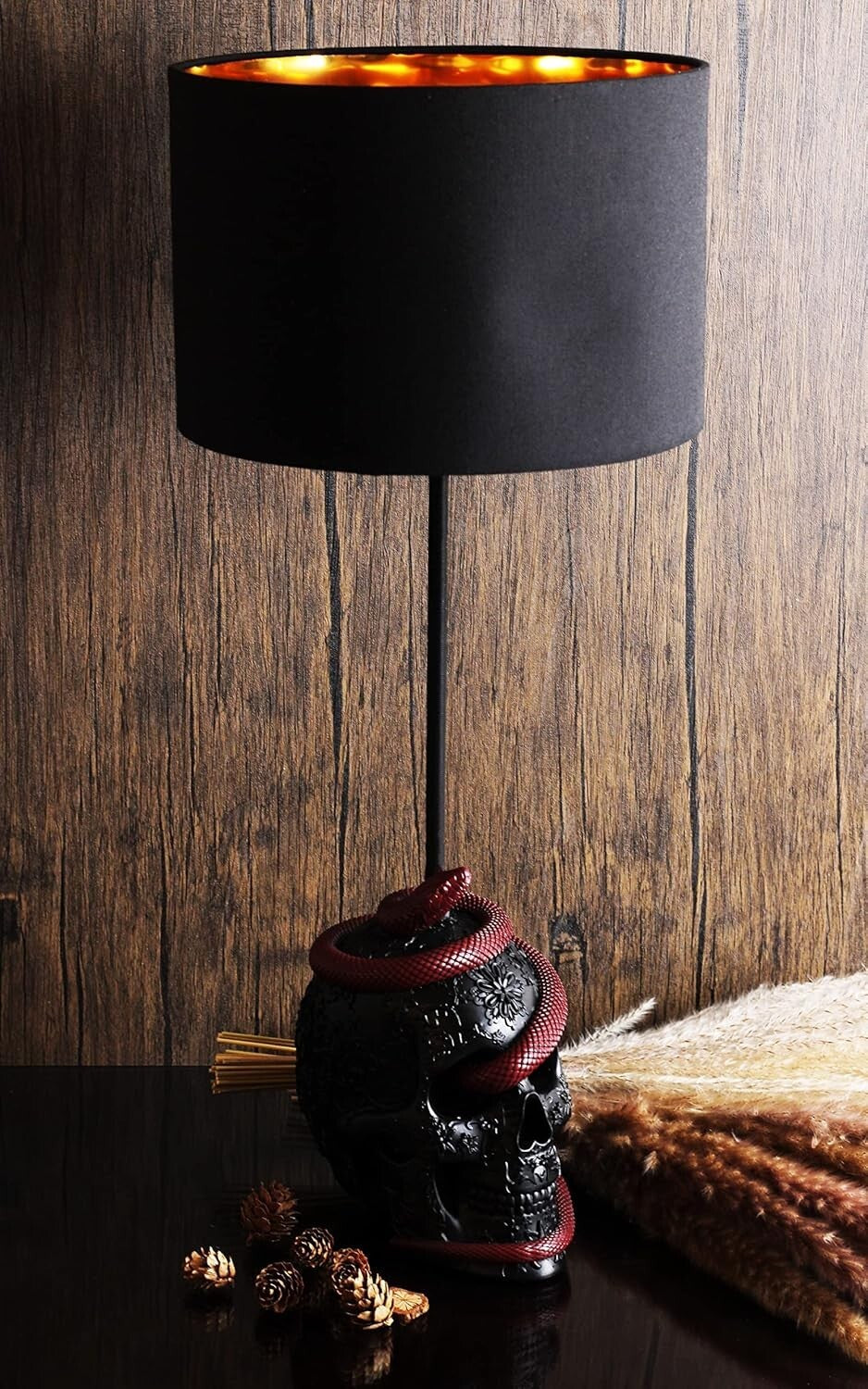 Dark Elegance: 24" Snake Skull Table Lamp with Color Changing Feature