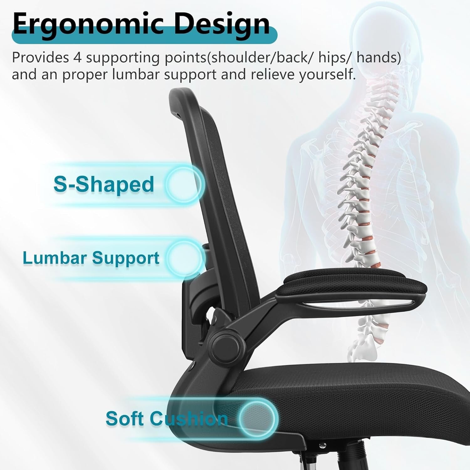 Adjustable Ergonomic Office Chair with Flip-Up Armrests for Customizable Comfort