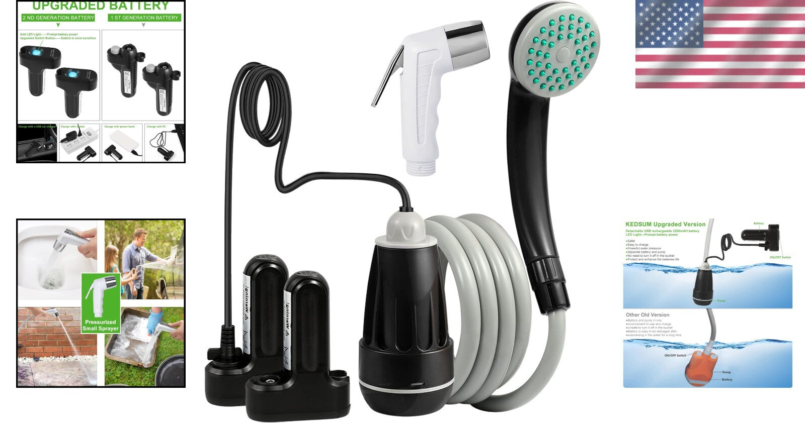 Easy-to-Use Rechargeable Camping Shower - Perfect for Adventures & Outdoor Clean