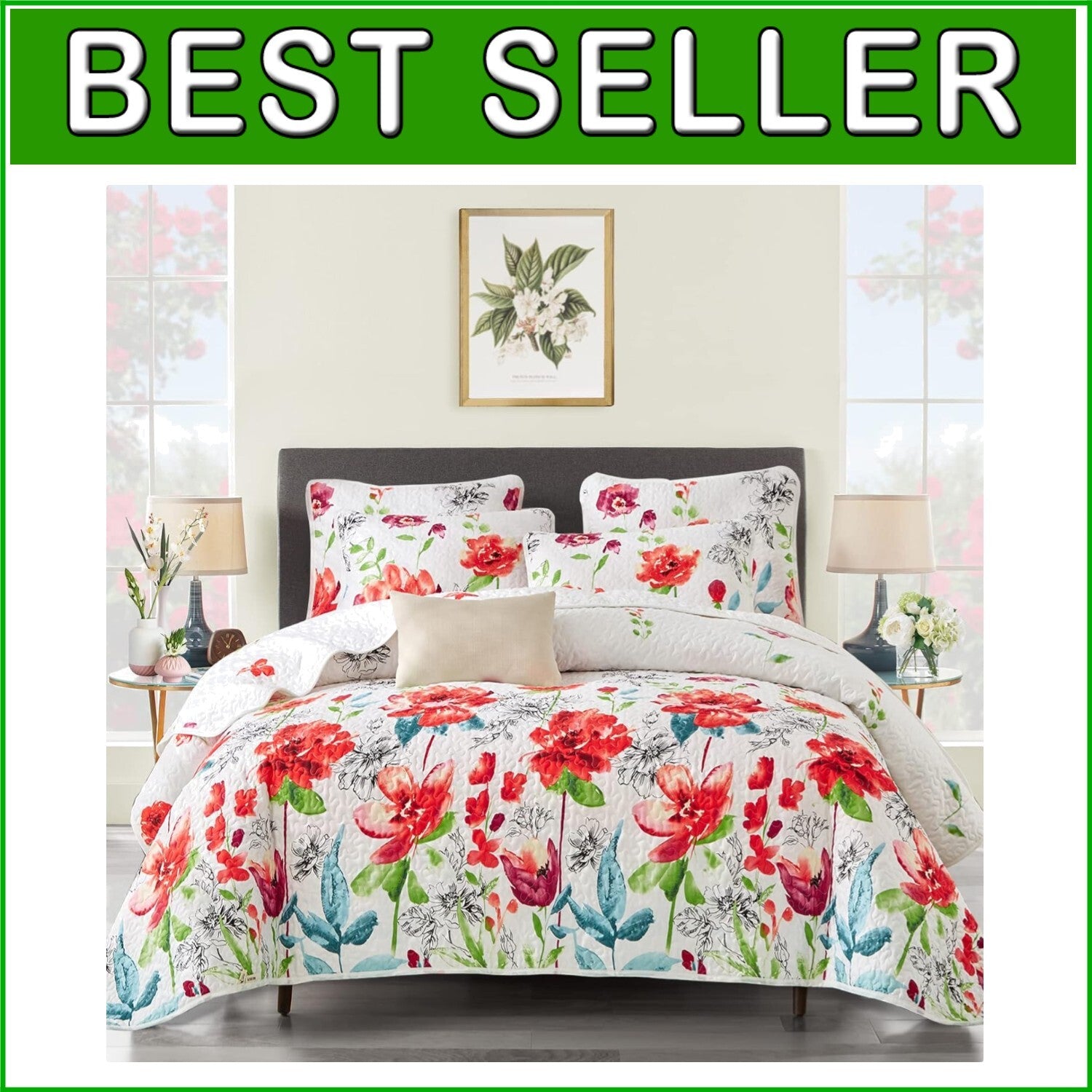 Elegant 3-Piece King Floral Quilt Set - Soft Reversible Coverlet for All Seasons
