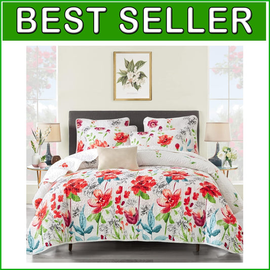 Elegant 3-Piece King Floral Quilt Set - Soft Reversible Coverlet for All Seasons