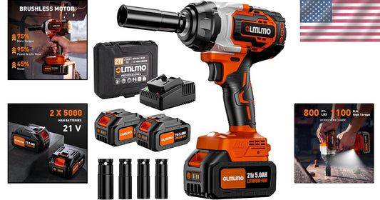Powerful Cordless Impact Wrench 800 Ft-lbs/1100Nm - Compact Suitcase Included