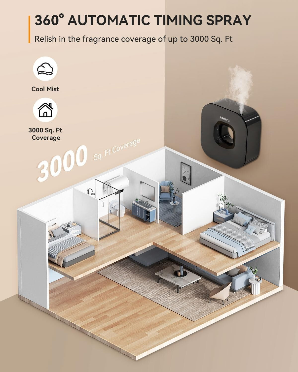App-Controlled Waterless Diffuser with 3000 Sq Ft Coverage - Modern Elegance